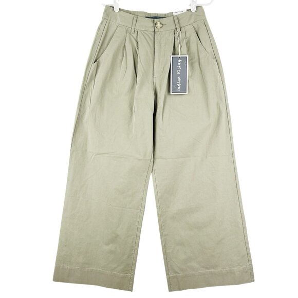 Indigo Rising Women's Pleated Front Wide Leg Green Pant Size 11/30 High Rise NWT - Picture 1 of 12